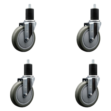 Service Caster 5'' Gray Poly Wheel Swivel 1-3/4'' Expanding Stem Caster Set, 4PK SCC-EX20S514-PPUB-134-4
